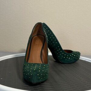 Colin Stuart Dark Green Heels with Gold Studded Accents